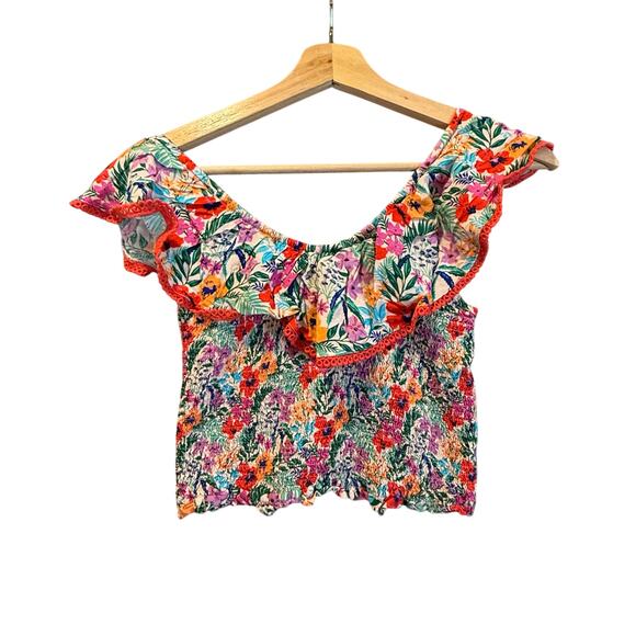 Lost + Wander Floral Smocked Off Shoulder All Summer Long Ruffle Top M Medium - Picture 4 of 11